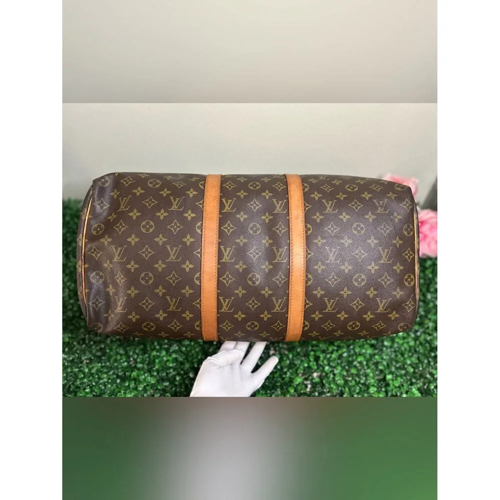 Louis Vuitton Keepall 50 Monogram Travel Bag w/ Luggage Tag, Handle Band & Strap